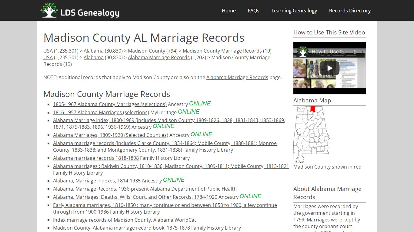 Madison County AL Marriage Records - LDS Genealogy