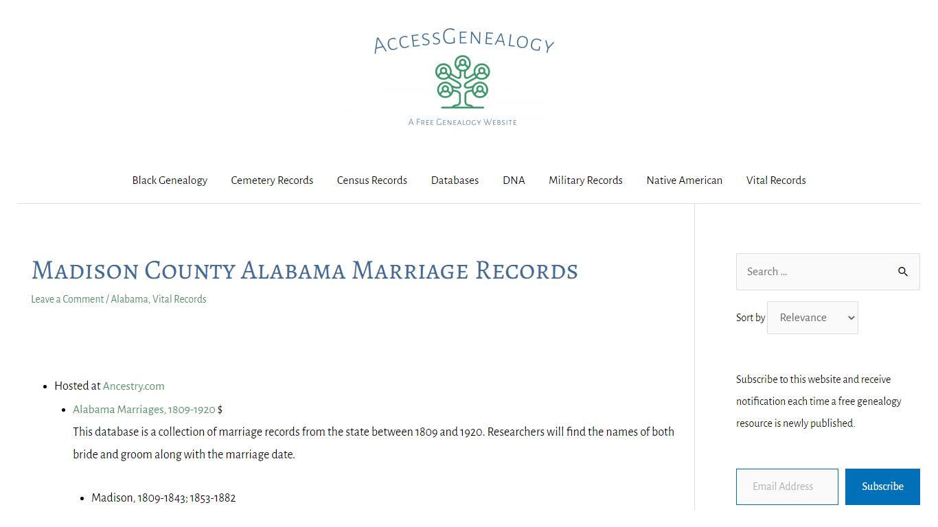 Madison County Alabama Marriage Records | Access Genealogy